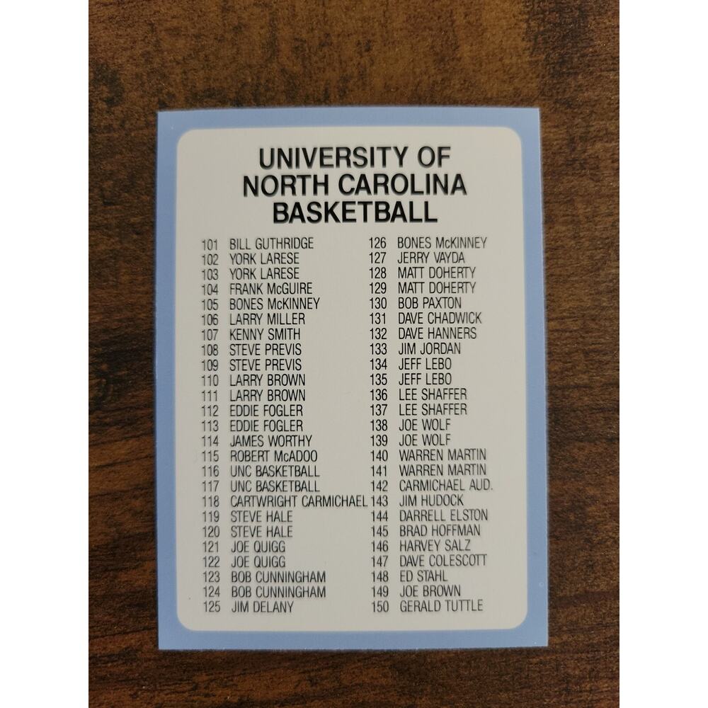 1989 Collegiate Collection UNC #117 Checklist - NCAA - 1st Edition - Fresh Pull